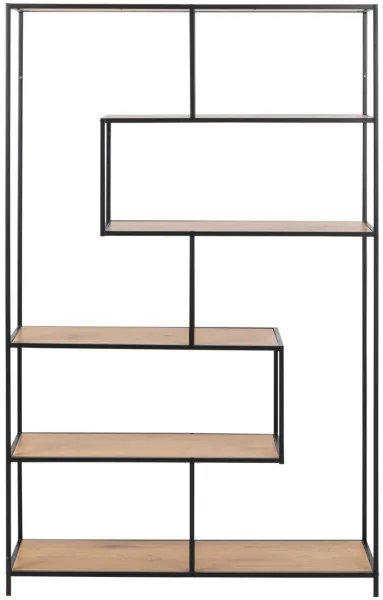 ACT NORDIC Seaford bokhylla - natur pappersvild ek och svart metall (H:185cm x114cm x 35cm)