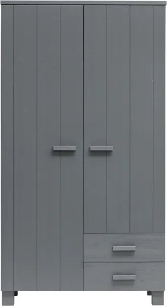 Dennis, Kleiderschrank mit zwei Schubladen, dunkelgrau, H202x55x111 cm, Kiefernholz
