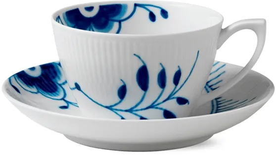 Royal Copenhagen Blue Mega Ribbed Cup and Saucer - 28 cl