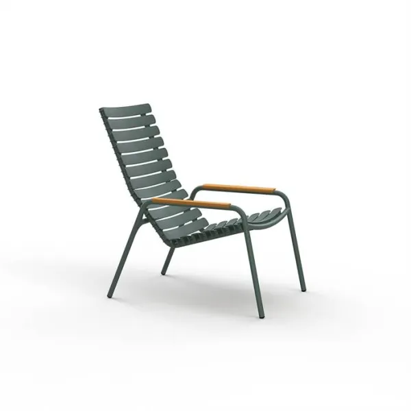 HOUE ReCLIPS loungestol i resirkulert plast m. Bambus - Olive Green
