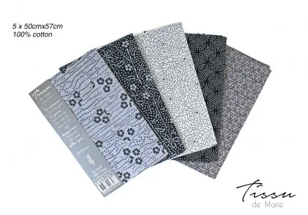 Tissu de Marie Fat Quarter Silver 50x57cm - 5 pcs.